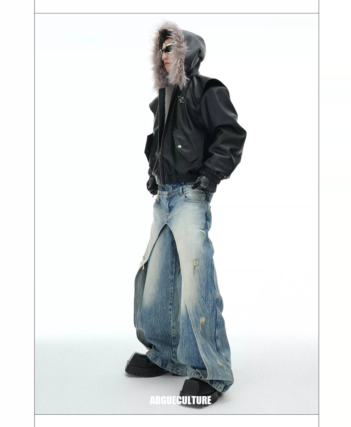 Reversible Hooded PU Padded Jacket in Black or Beige - description image 9