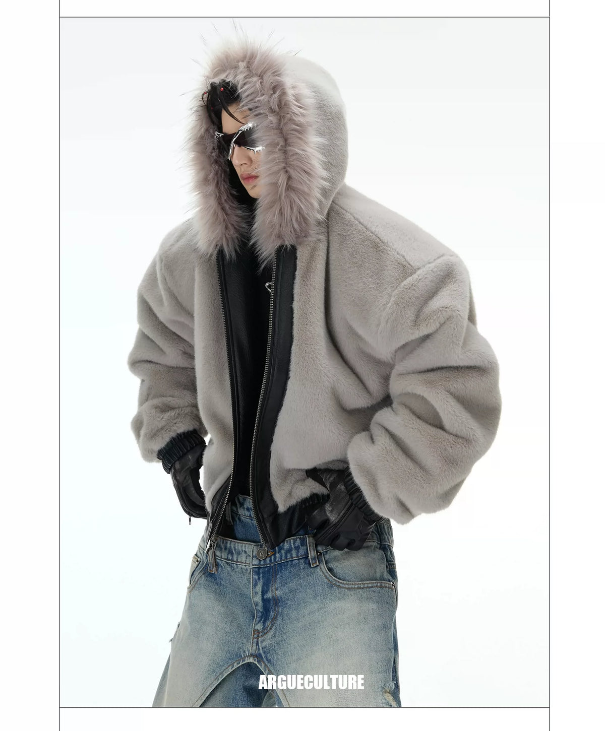 Reversible Hooded PU Padded Jacket in Black or Beige - description image 10