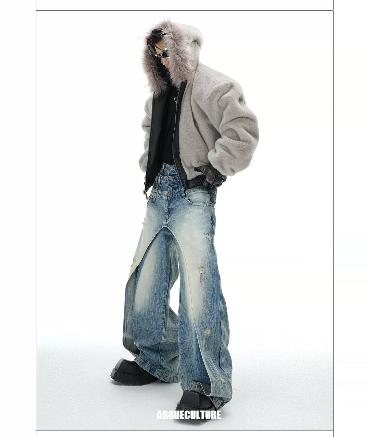 Reversible Hooded PU Padded Jacket in Black or Beige - description image 14