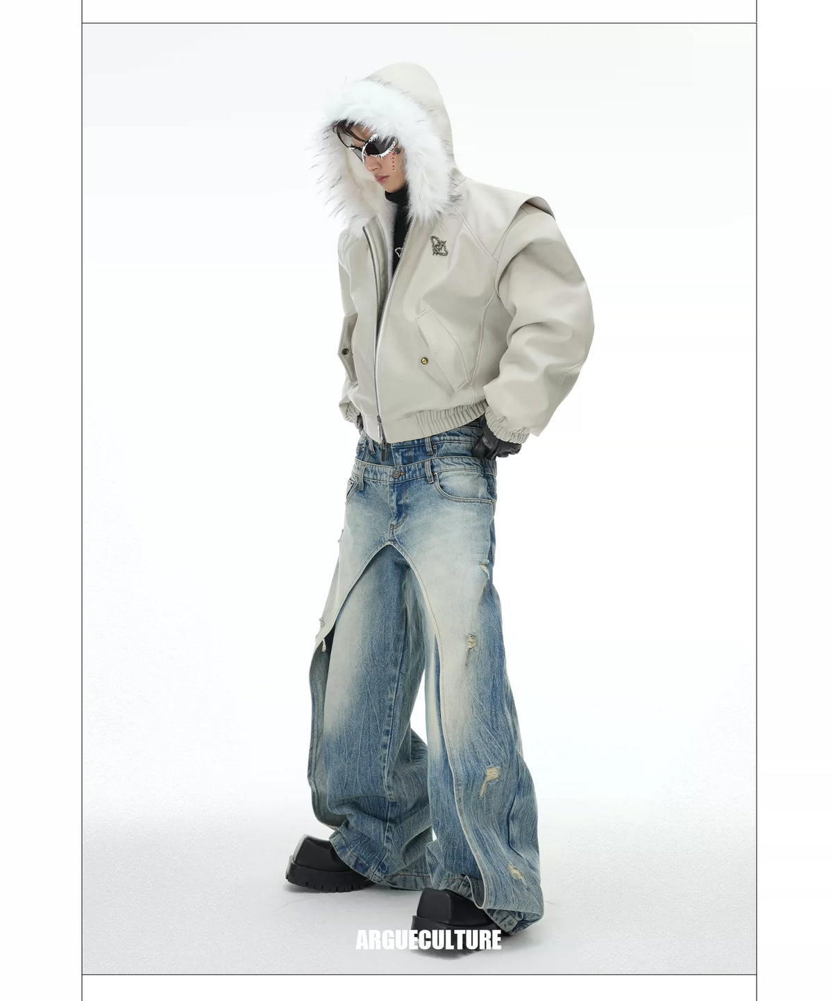 Reversible Hooded PU Padded Jacket in Black or Beige - description image 18
