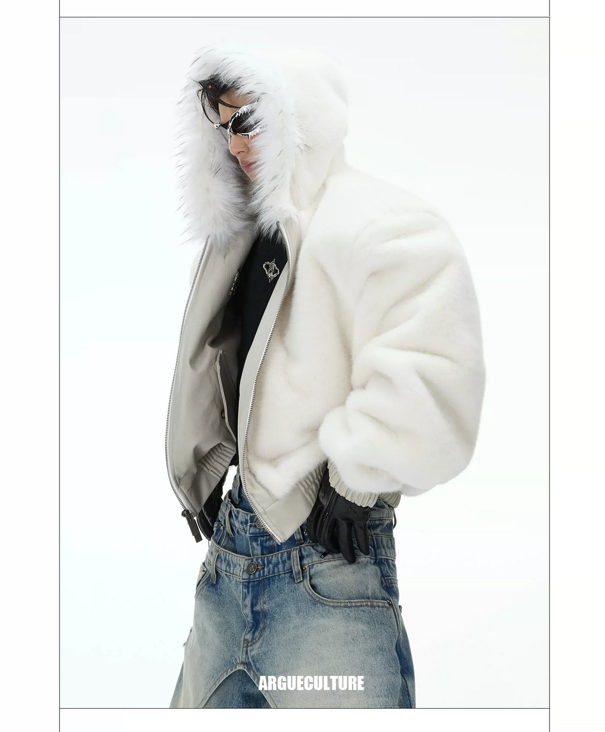 Reversible Hooded PU Padded Jacket in Black or Beige - description image 22