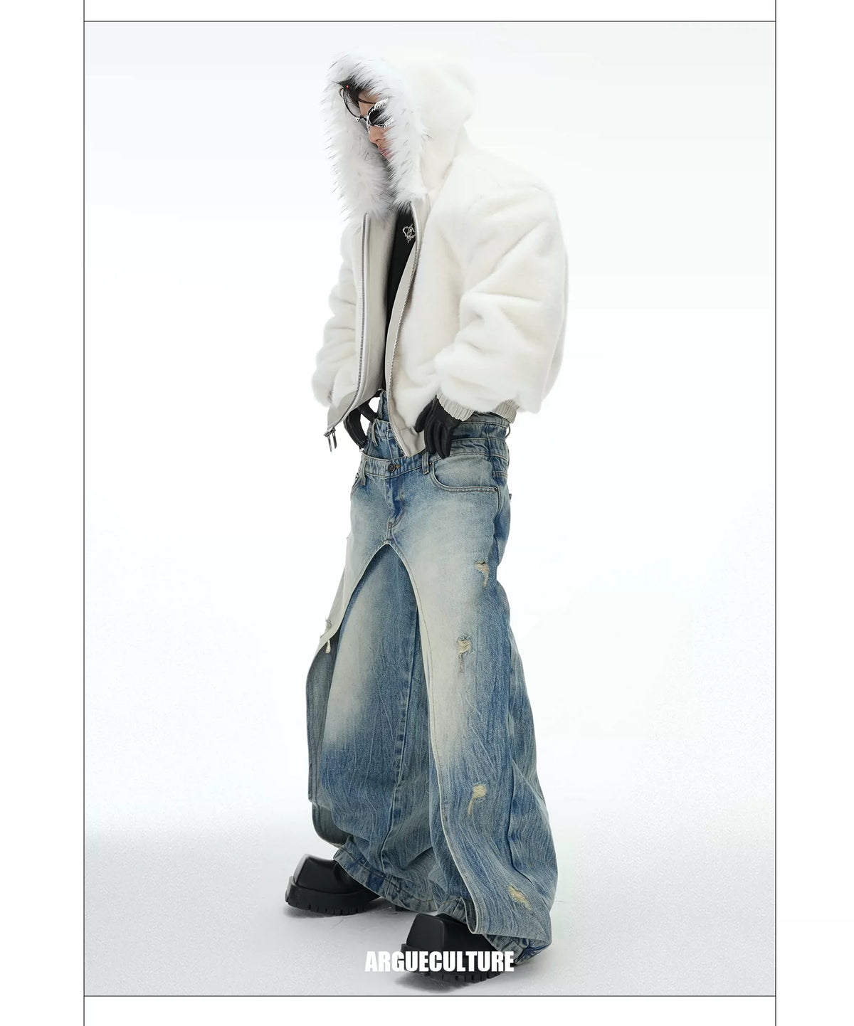Reversible Hooded PU Padded Jacket in Black or Beige - description image 25