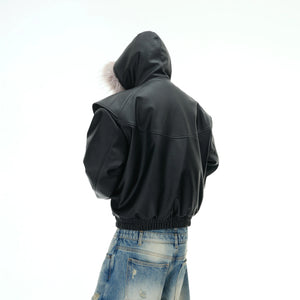 Reversible Hooded PU Padded Jacket in Black or Beige - main image 4