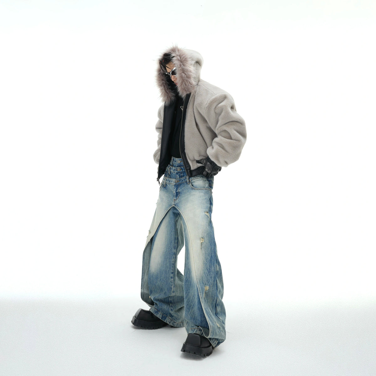 Reversible Hooded PU Padded Jacket in Black or Beige - main image 5