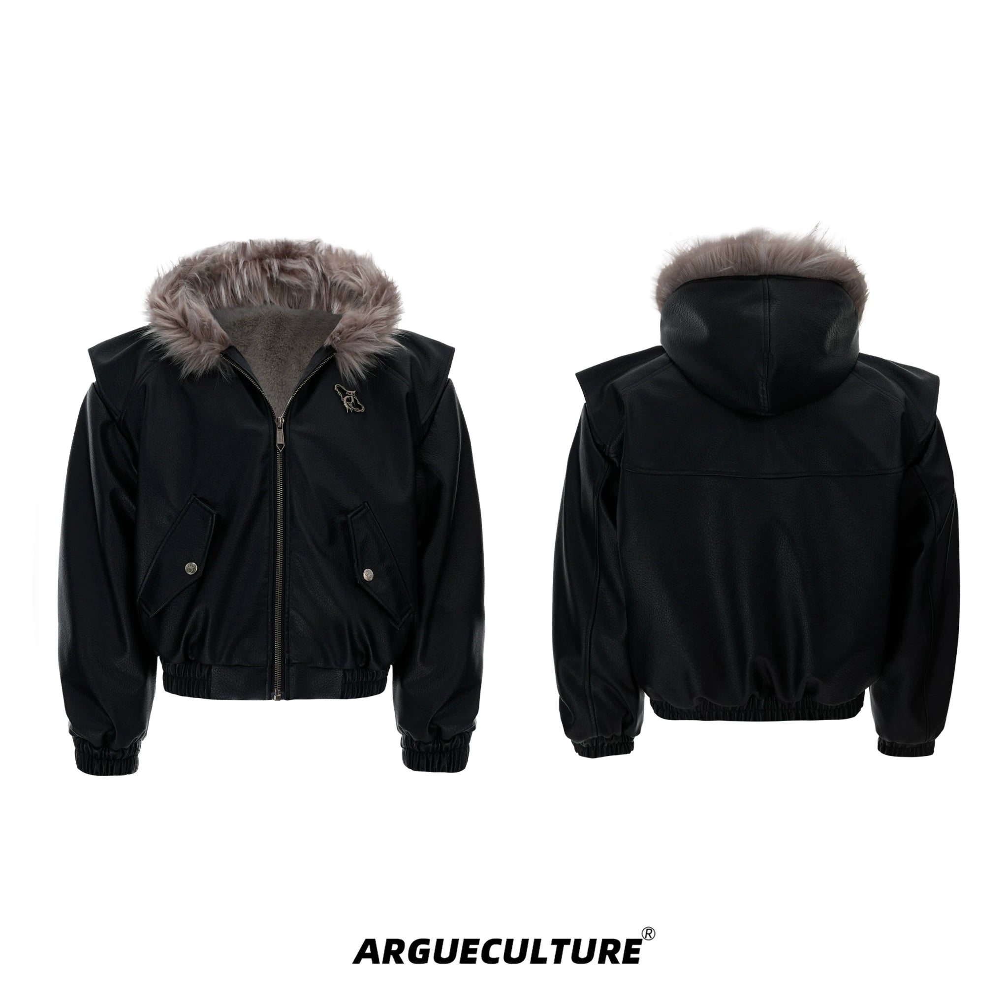Reversible Hooded PU Padded Jacket in Black or Beige - Black