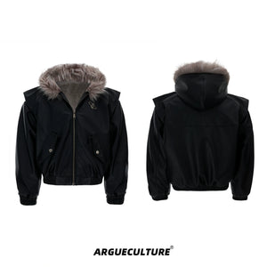 Reversible Hooded PU Padded Jacket in Black or Beige - Black