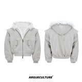 Reversible Hooded PU Padded Jacket in Black or Beige - Beige