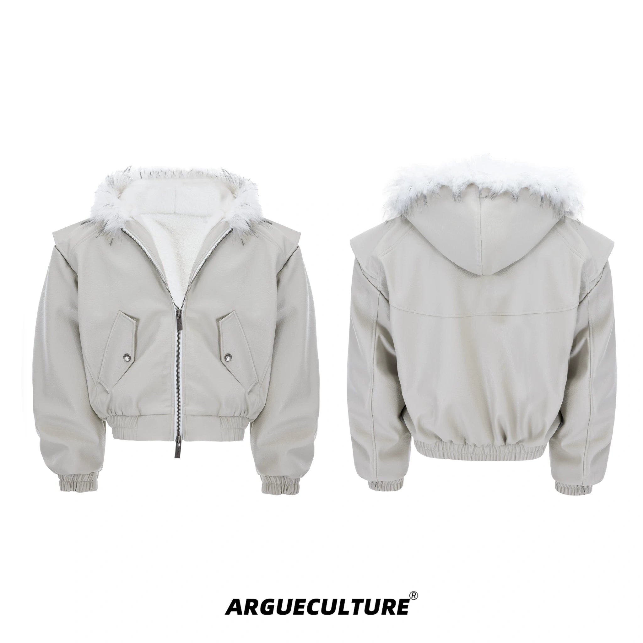 Reversible Hooded PU Padded Jacket in Black or Beige - Beige