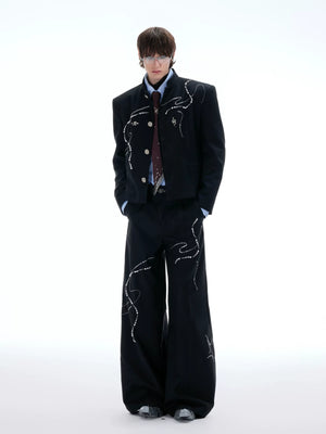 Wide-Leg Trousers with Snake Logo and Pearl Chain - main image 4