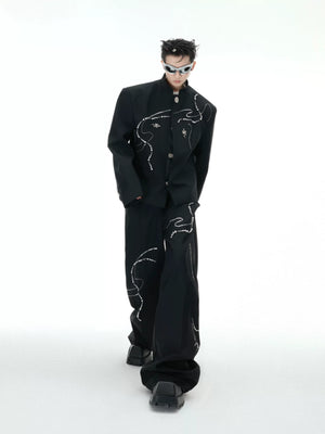 Wide-Leg Trousers with Snake Logo and Pearl Chain - main image 5