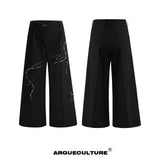 Wide-Leg Trousers with Snake Logo and Pearl Chain - Black