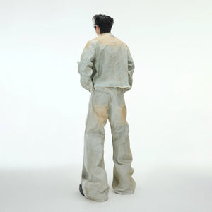 Pearl-Embellished Washed Denim Jacket and Flared Jeans - main image 2