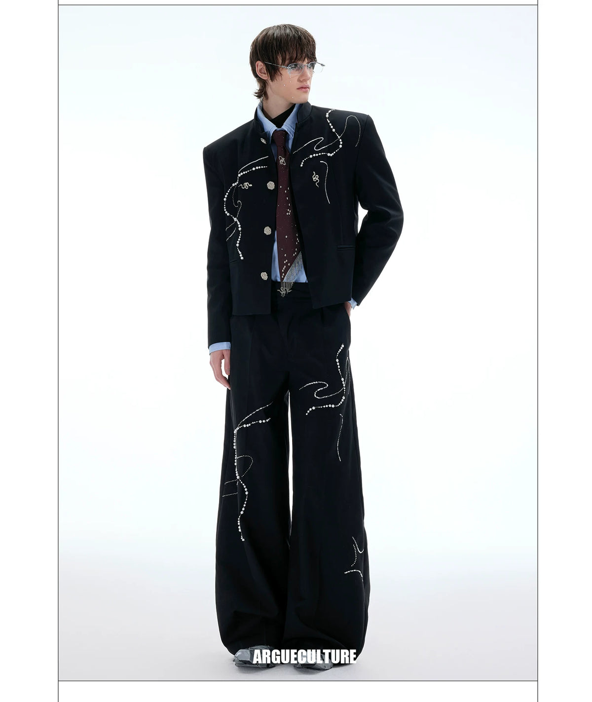 Snake Motif Relaxed Suit Jacket and Wide-Leg Bottoms - description image 6