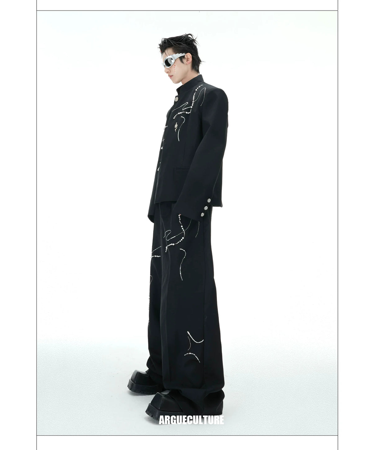 Snake Motif Relaxed Suit Jacket and Wide-Leg Bottoms - description image 11