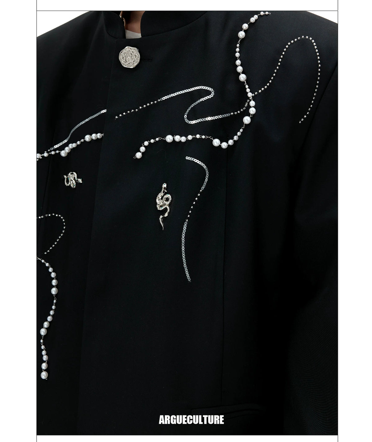 Snake Motif Relaxed Suit Jacket and Wide-Leg Bottoms - description image 15