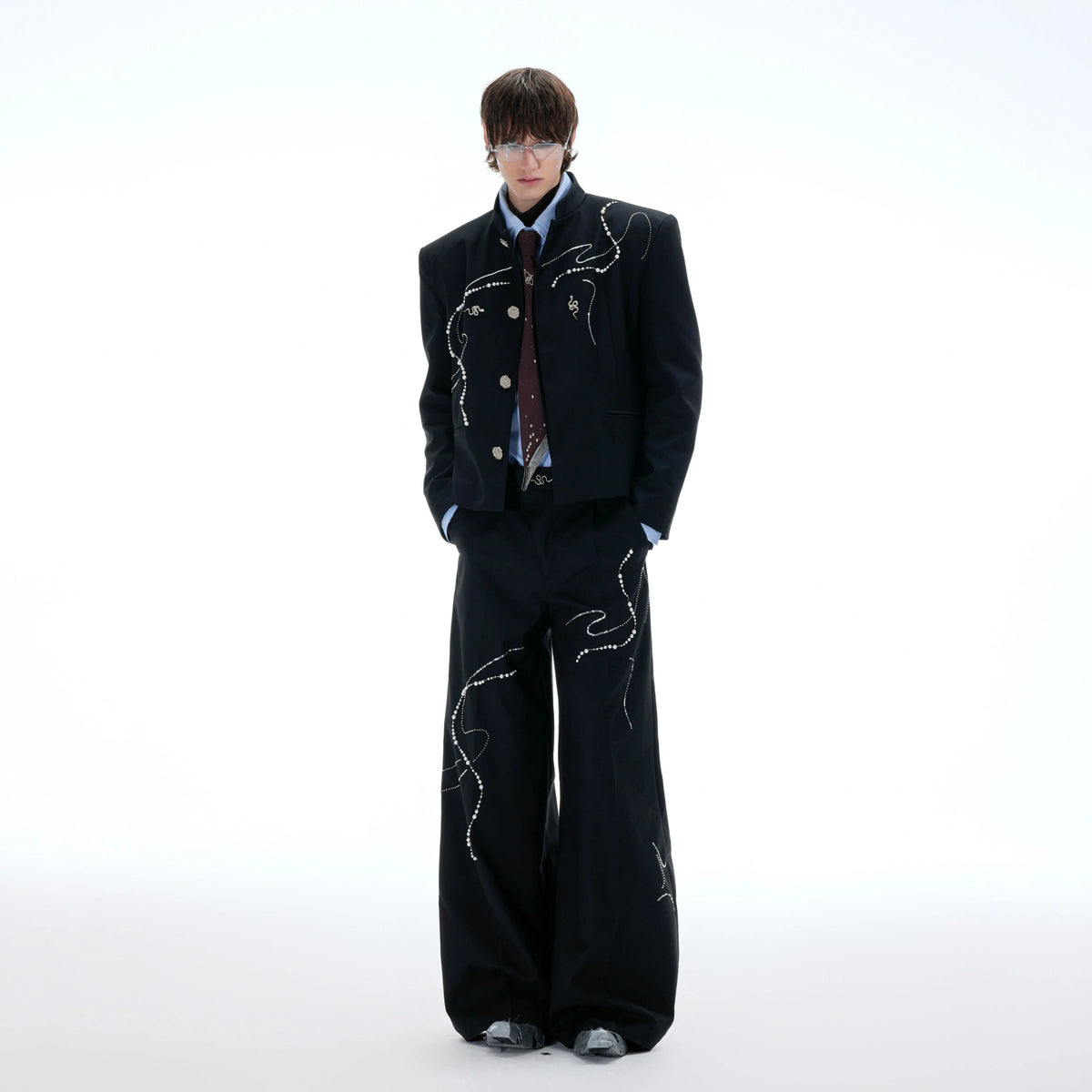 Snake Motif Relaxed Suit Jacket and Wide-Leg Bottoms - main image 3