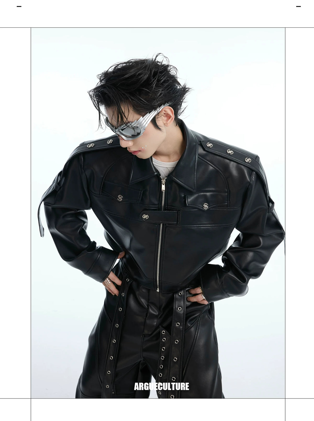 Deconstructed Metal Detail Cropped PU Jacket - description image 1