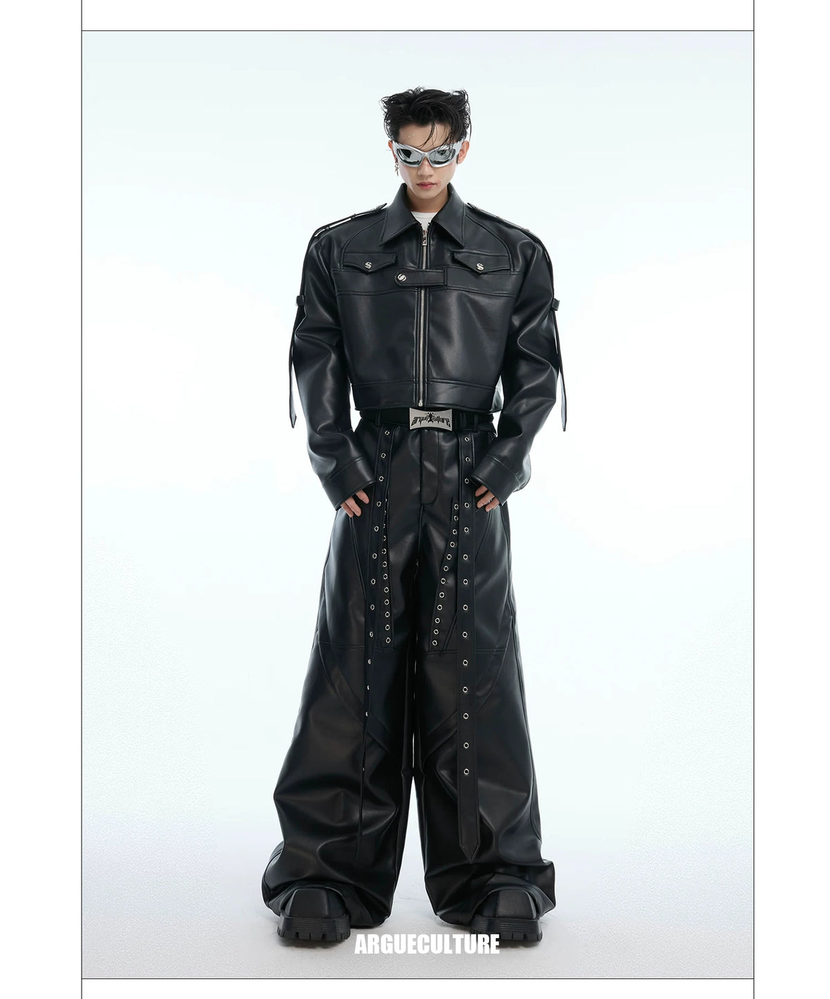 Deconstructed Metal Detail Cropped PU Jacket - description image 5