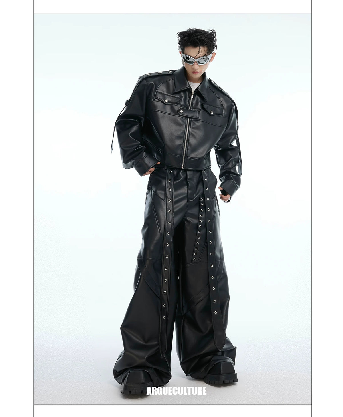 Deconstructed Metal Detail Cropped PU Jacket - description image 6