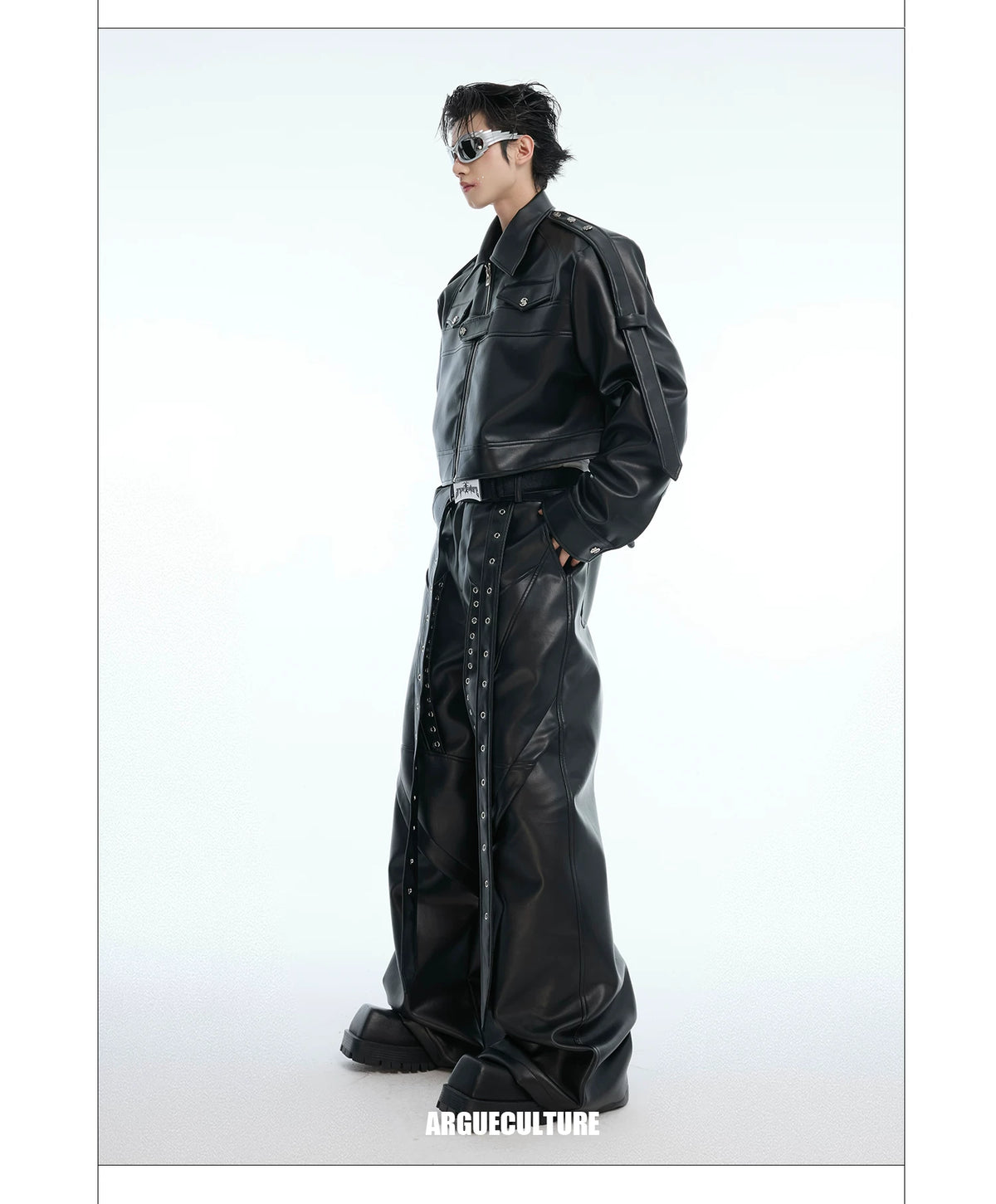 Deconstructed Metal Detail Cropped PU Jacket - description image 7