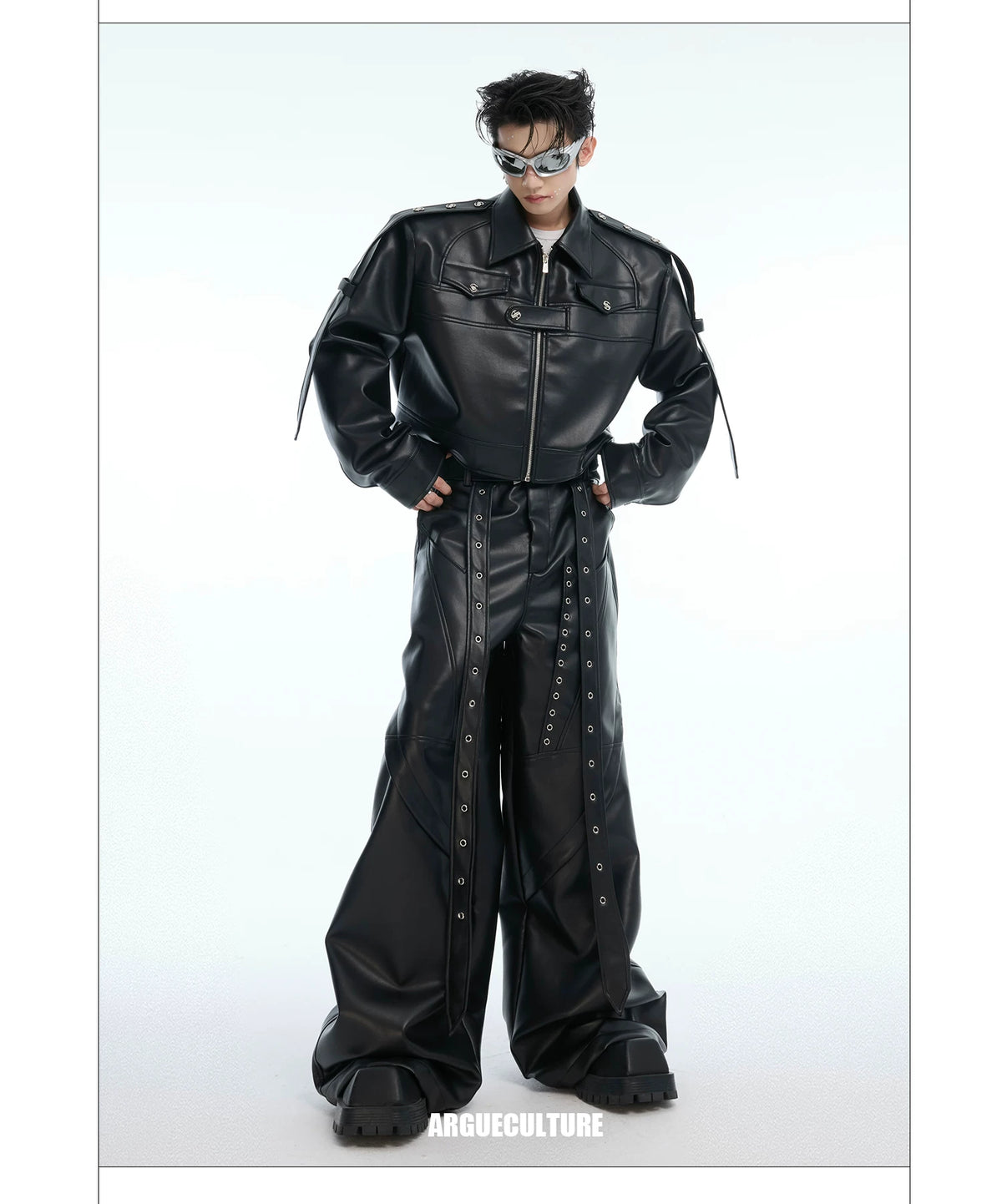 Deconstructed Metal Detail Cropped PU Jacket - description image 8