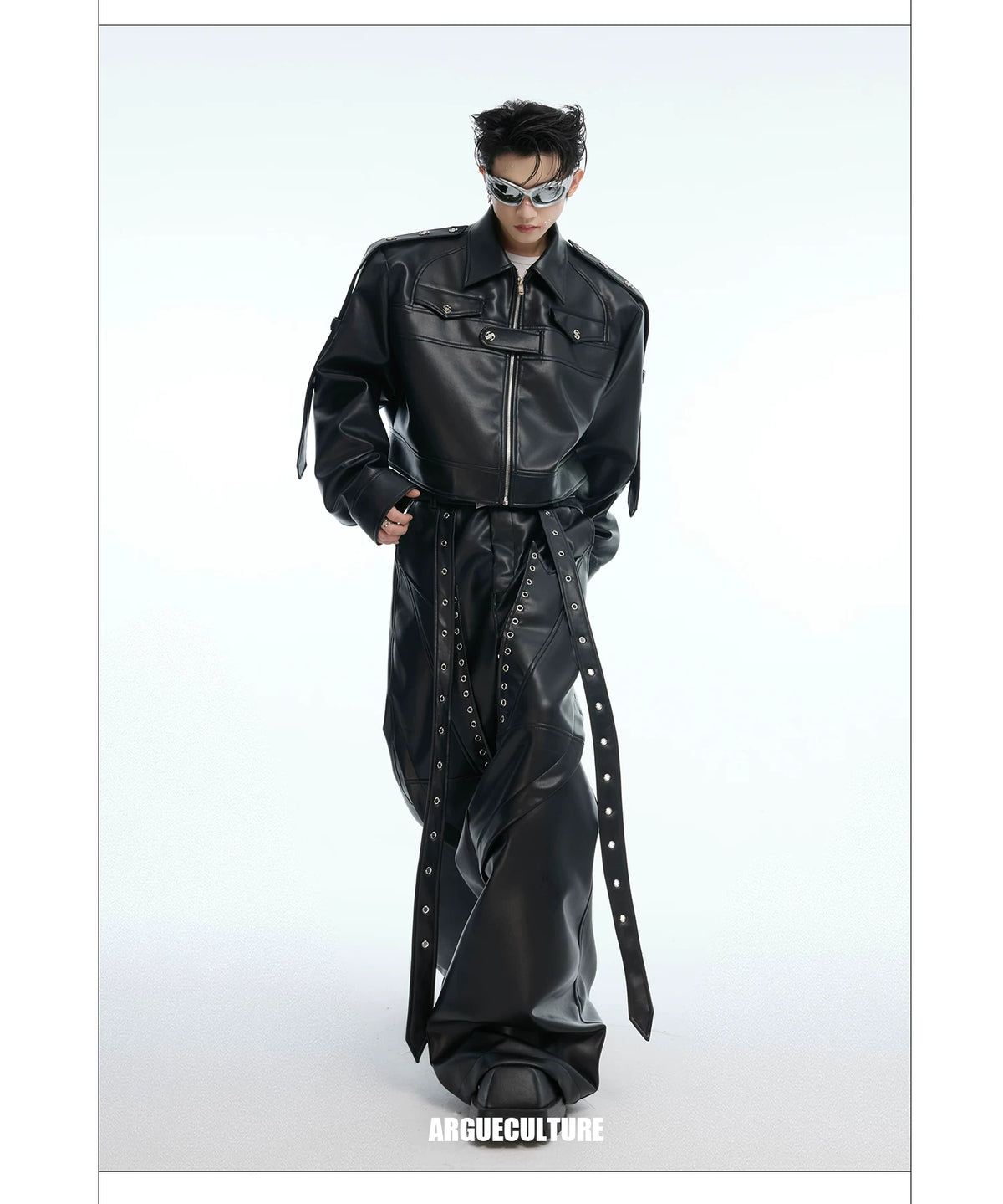 Deconstructed Metal Detail Cropped PU Jacket - description image 9