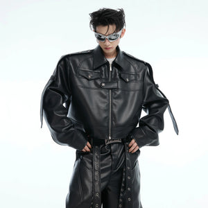 Deconstructed Metal Detail Cropped PU Jacket - main image 1