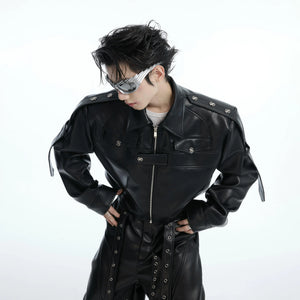 Deconstructed Metal Detail Cropped PU Jacket - main image 2