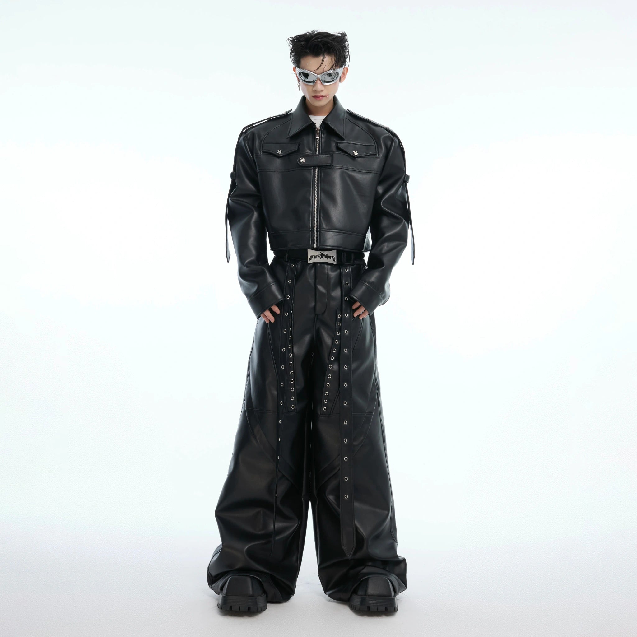 Deconstructed Metal Detail Cropped PU Jacket - main image 3