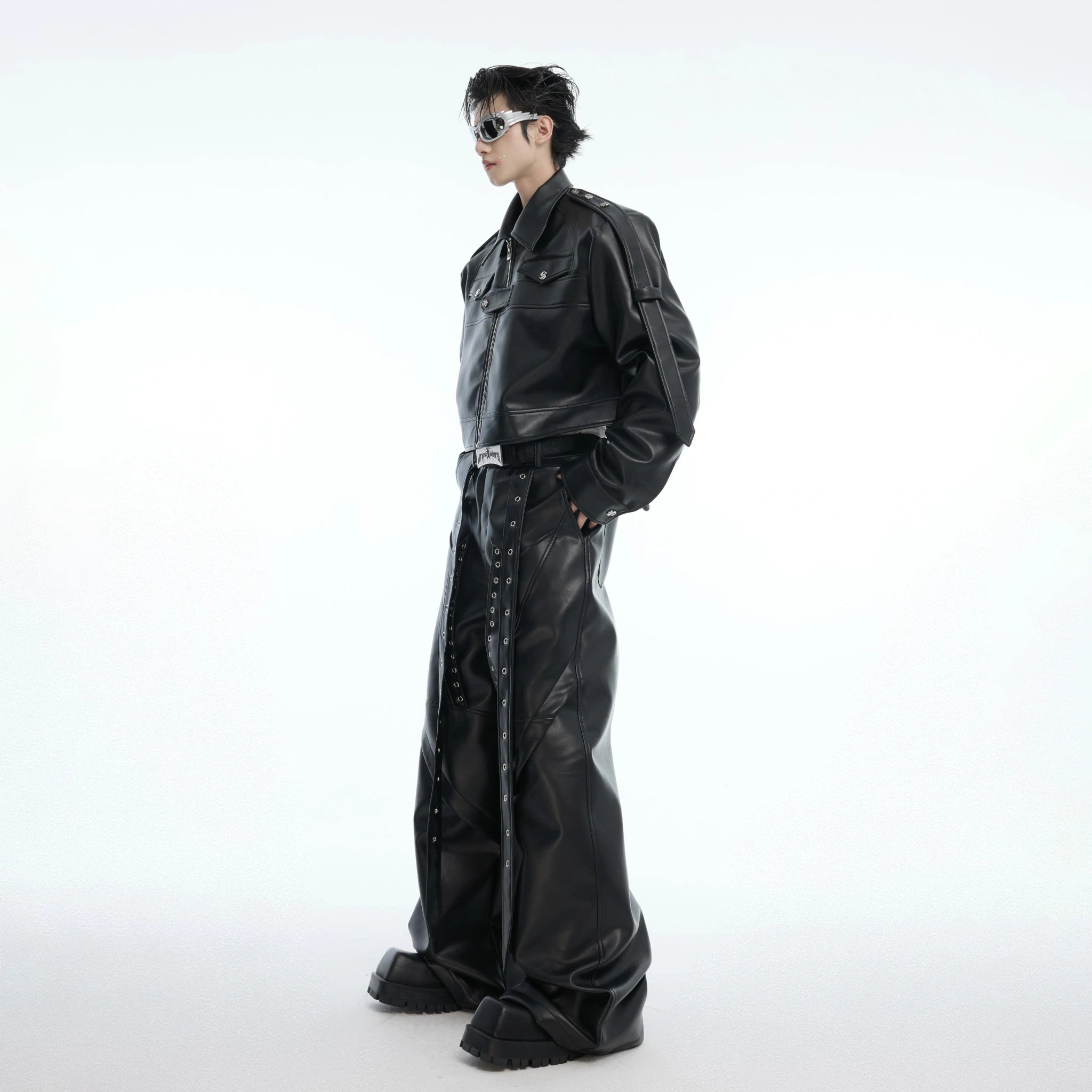 Deconstructed Metal Detail Cropped PU Jacket - main image 5