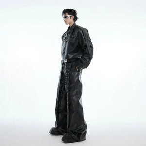 Deconstructed Metal Detail Cropped PU Jacket - main image 5
