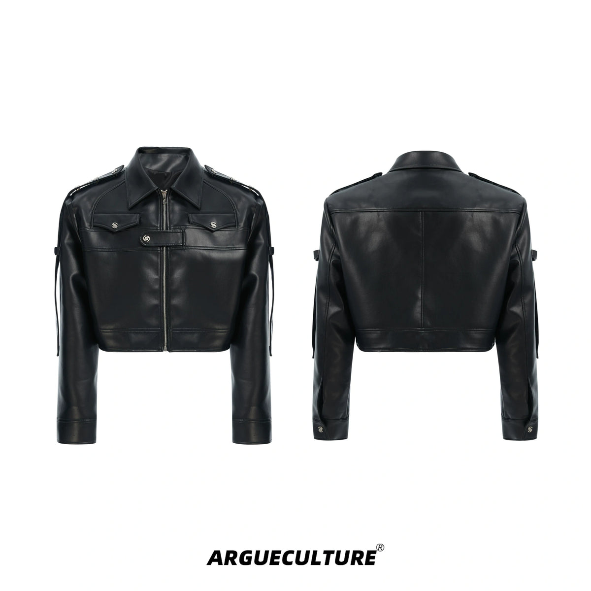 Deconstructed Metal Detail Cropped PU Jacket - Black Jacket