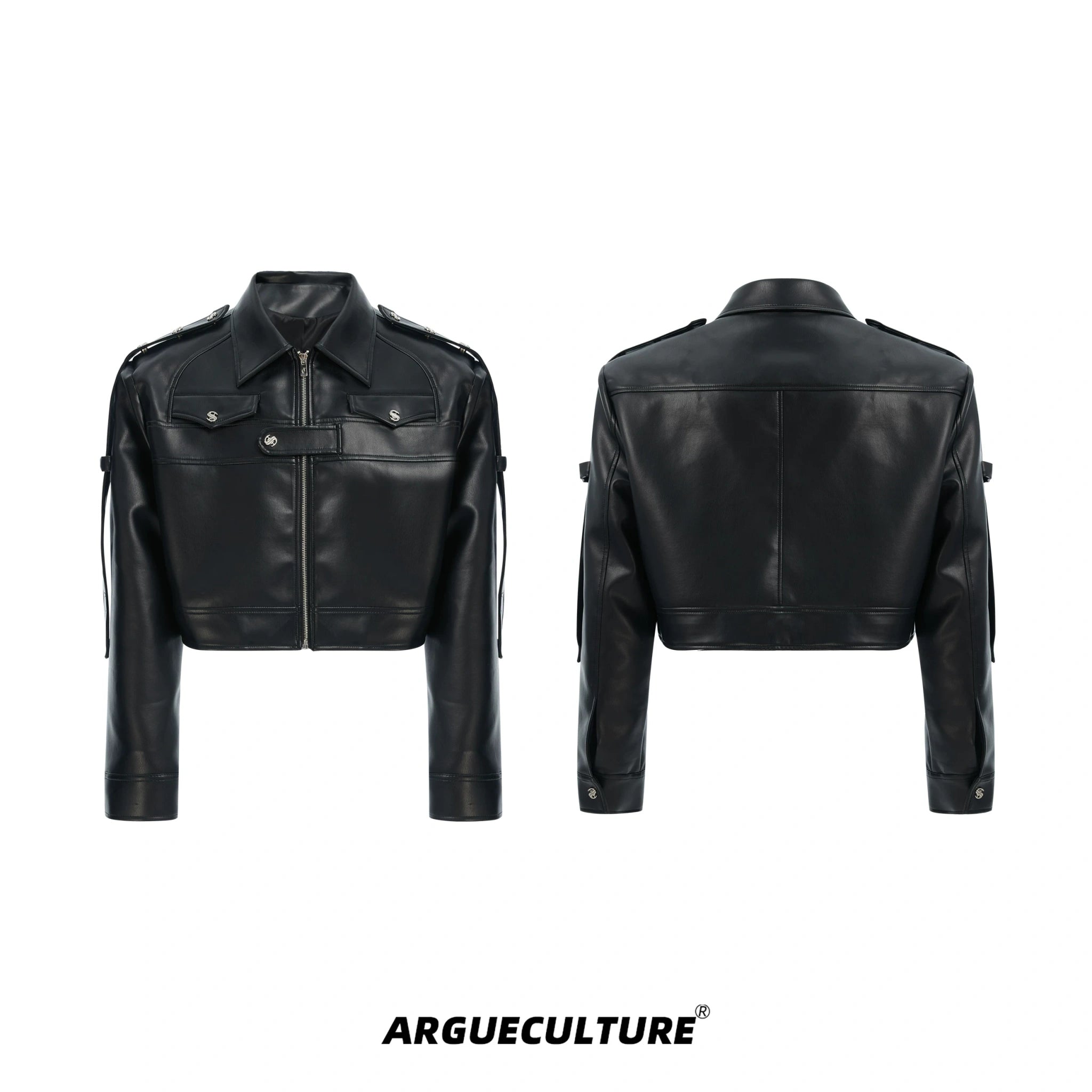 Deconstructed Metal Detail Cropped PU Jacket - Black Jacket