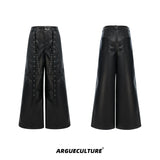 Deconstructed Studded Wide-Leg PU Pants in Black - Black Pants