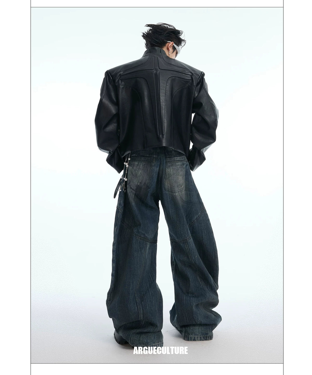 Deconstructed Relief Stand-Collar PU Jacket - description image 20
