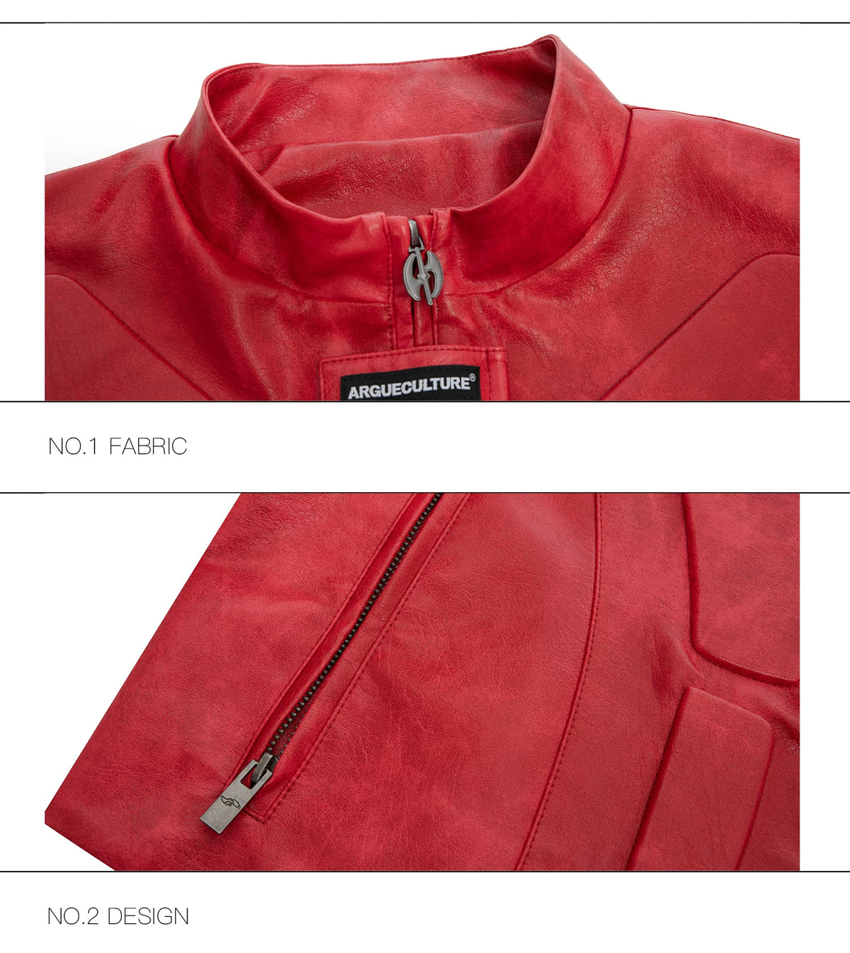 Deconstructed Relief Stand-Collar PU Jacket - description image 23