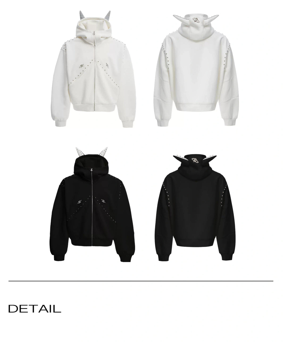 Relaxed Doberman-Ear Rivet Zip Hoodie Jacket - description image 24
