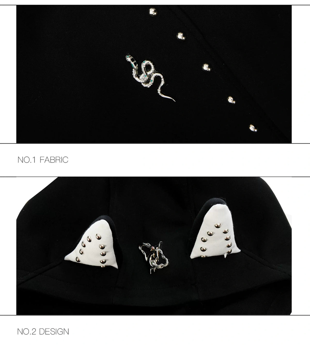 Relaxed Doberman-Ear Rivet Zip Hoodie Jacket - description image 25