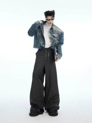 Metal Double-Zip Textured Straight-Leg Trousers - main image 4