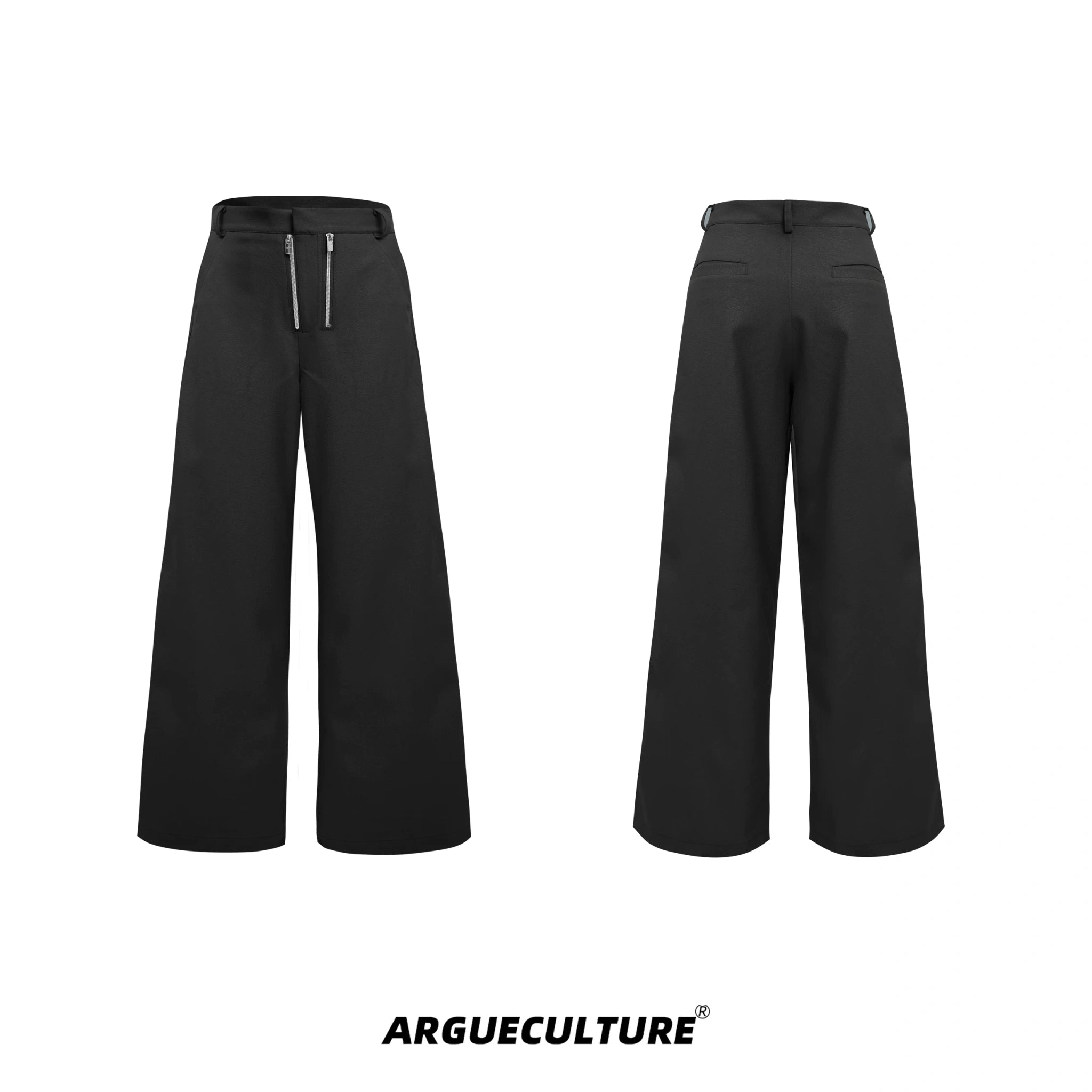 Metal Double-Zip Textured Straight-Leg Trousers - Gray