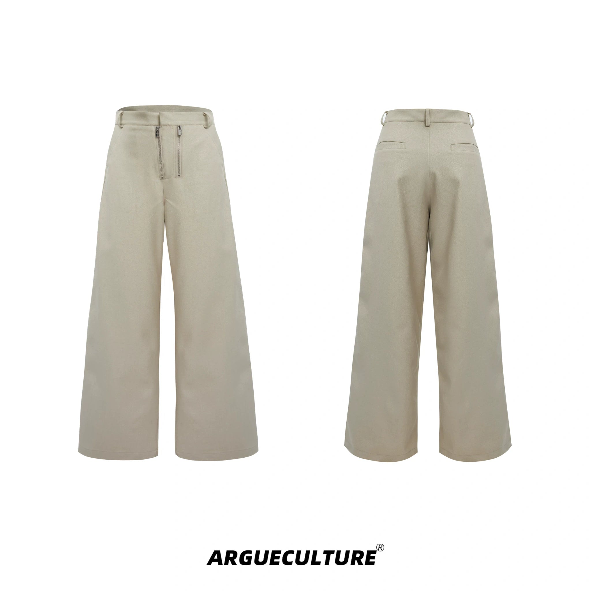 Metal Double-Zip Textured Straight-Leg Trousers - Beige