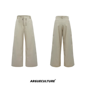 Metal Double-Zip Textured Straight-Leg Trousers - Beige