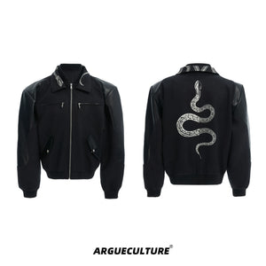 Deconstructed Snake-Print Cropped Jacket | Unisex - Black Jacket