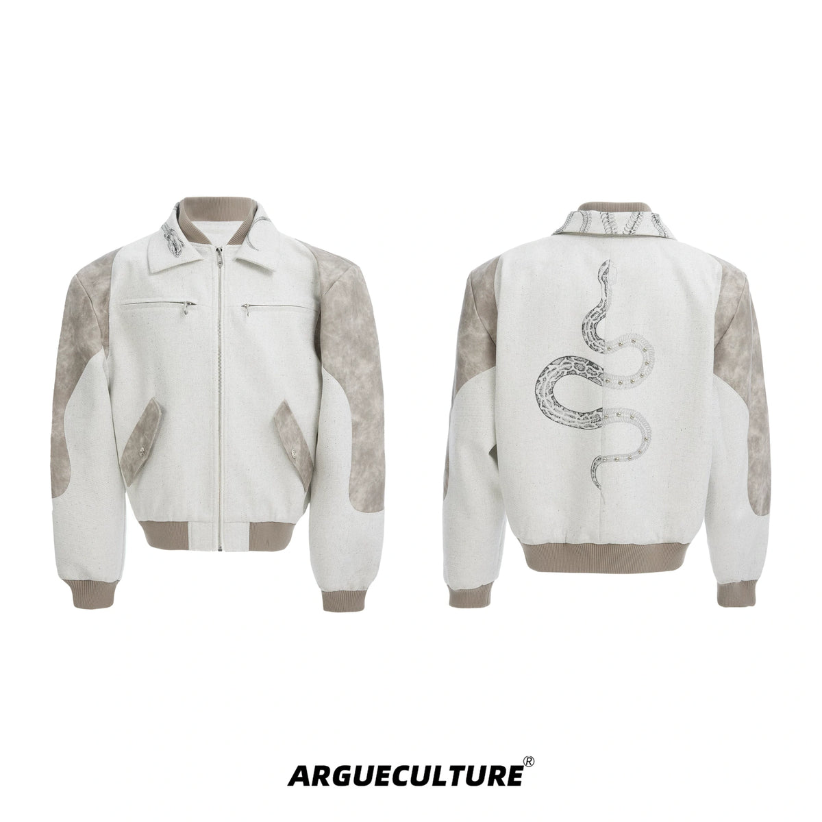 Deconstructed Snake-Print Cropped Jacket | Unisex - White Jacket