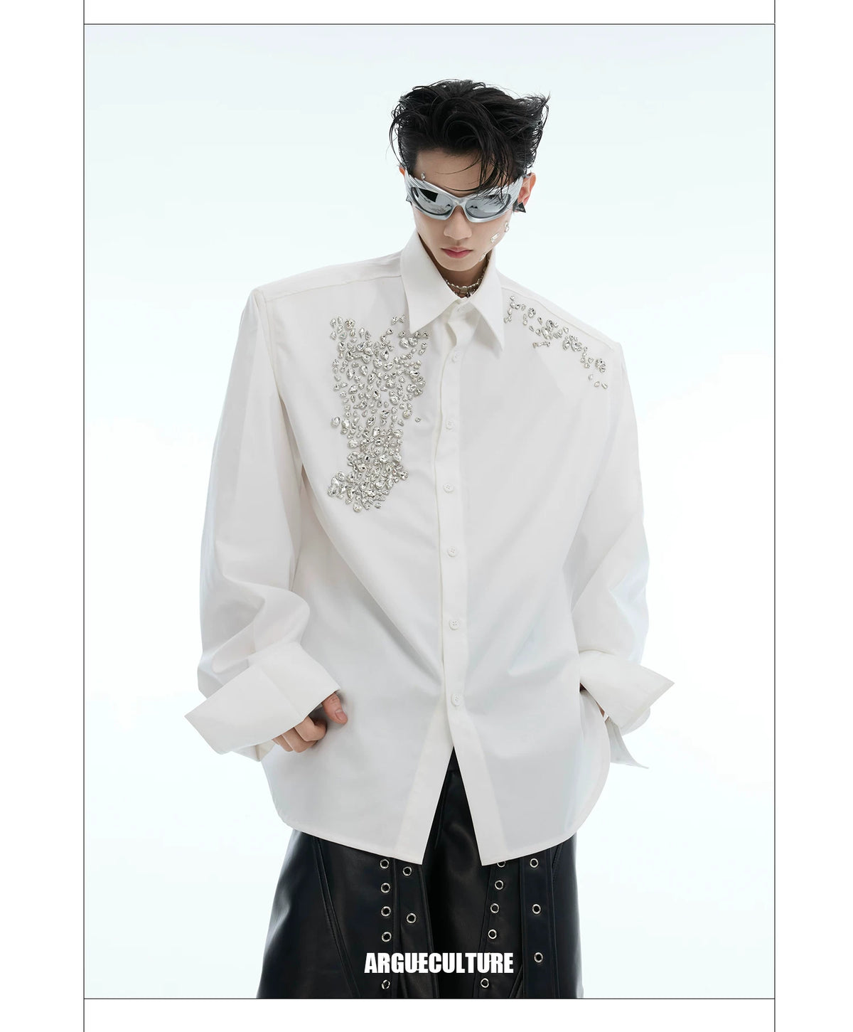 Crystal Shoulder-Pad Cotton Shirt | Relaxed Unisex Style - description image 6