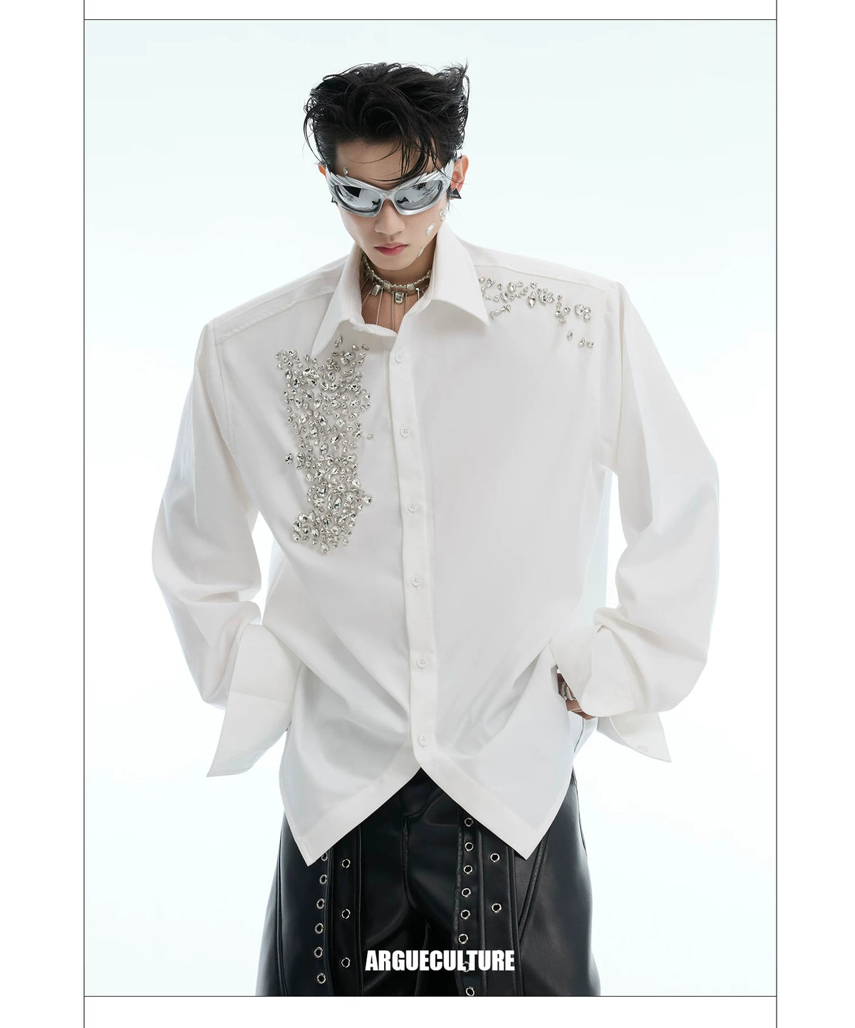 Crystal Shoulder-Pad Cotton Shirt | Relaxed Unisex Style - description image 7