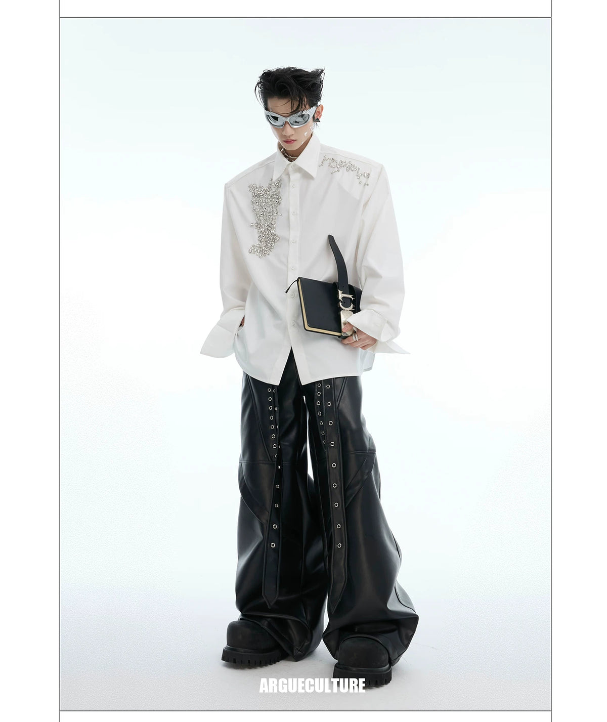 Crystal Shoulder-Pad Cotton Shirt | Relaxed Unisex Style - description image 9