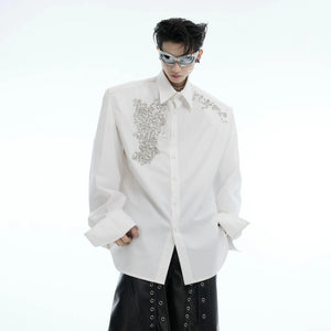Crystal Shoulder-Pad Cotton Shirt | Relaxed Unisex Style - main image 2