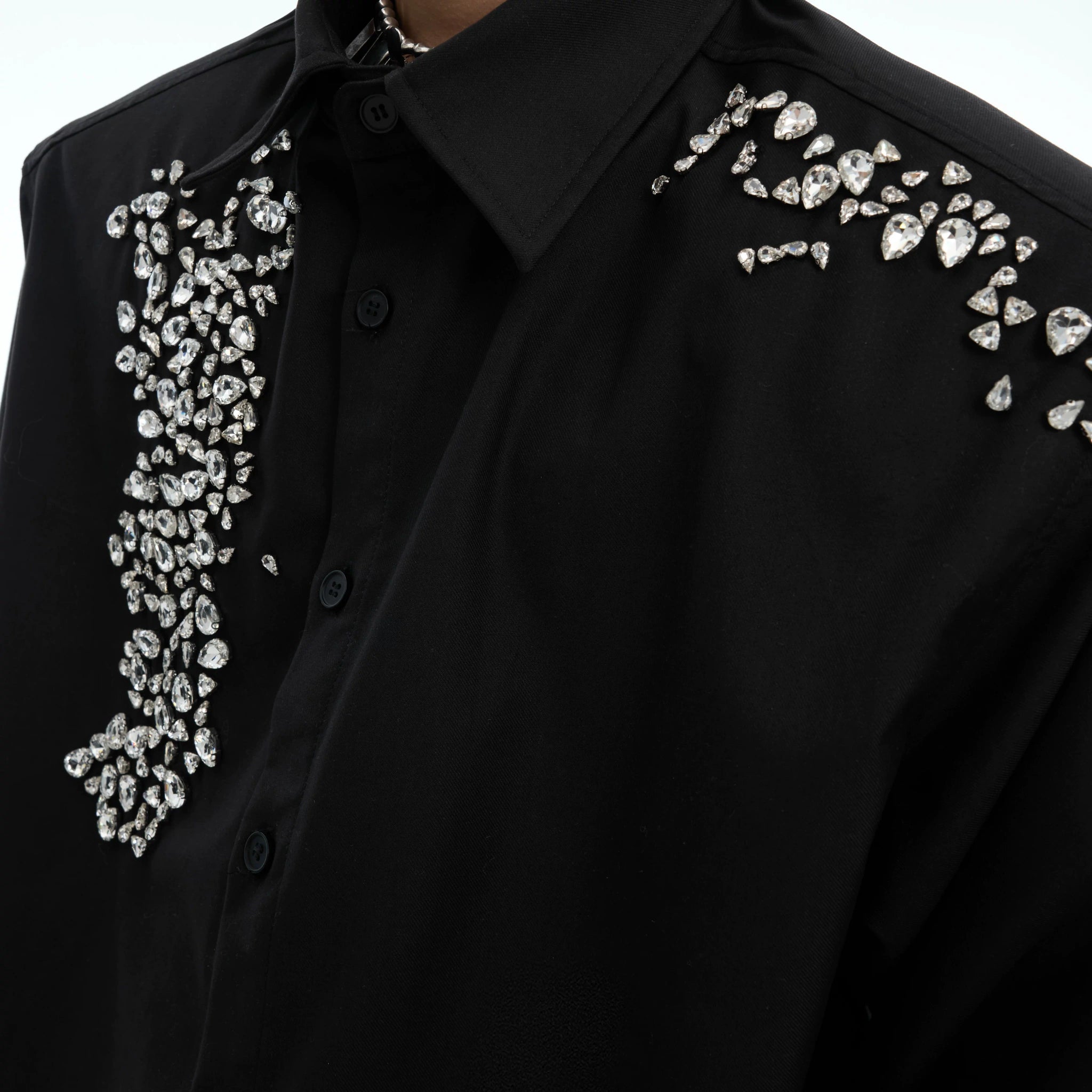 Crystal Shoulder-Pad Cotton Shirt | Relaxed Unisex Style - main image 3
