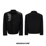 Crystal Shoulder-Pad Cotton Shirt | Relaxed Unisex Style - Black